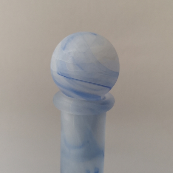 Made in Turkey Tall Glass Decorative w/ Stopper, Dark & Light Blue with White - Picture 2 of 5